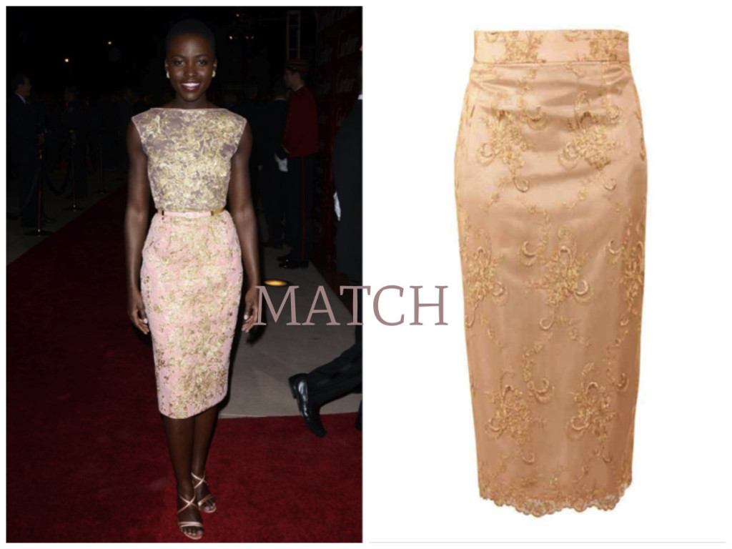 Lupita sporting an embroidered dress not too dissimilar to the Kitty Lace Skirt